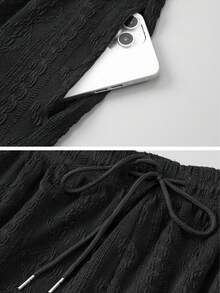 Men's Casual Outdoor Fashionable Drawstring Waist Shorts, Minimalist Style - Black - View 4