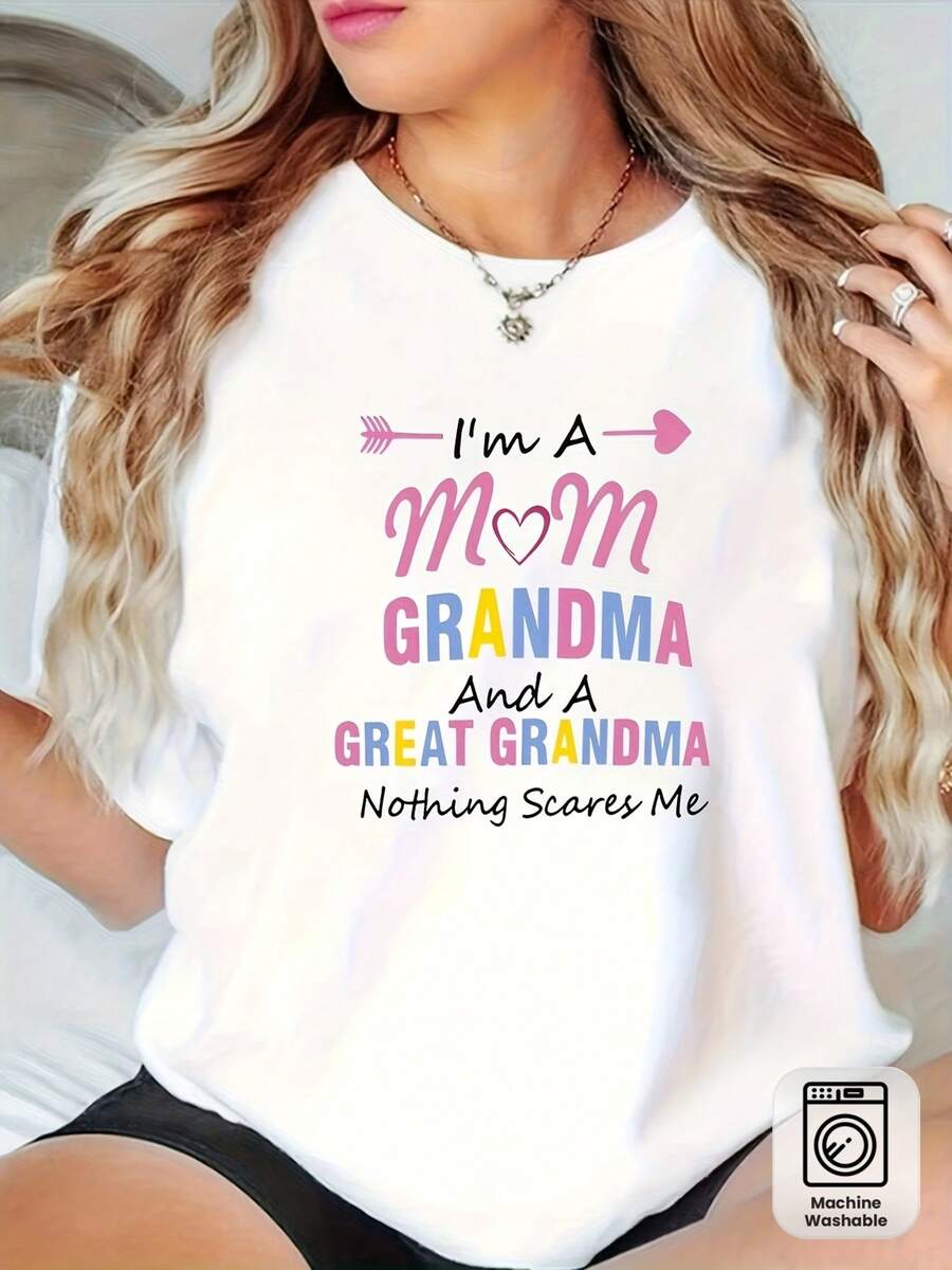 Talla Grande - Talla Grande - Camiseta de Mujer con Estampado de Letras y Corazones, Estilo Europeo y Americano, Top Casual de Manga Corta y Cuello Redondo a la Moda, Adecuado para Primavera, Verano y Otoño, Ropa de Mujer, Lavable a Máquina
