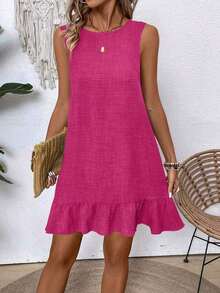 Elouméa Vestido sin mangas de unicolor, simple y diario, para vacaciones y playa - Rosa Fucsia - Ver 6