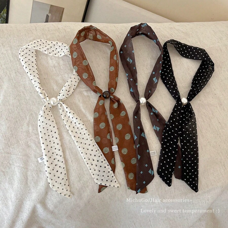 1/4 Stück Perlen Polka Punkt Schal Halskette für Frauen, verstellbarer Atmosphäre Schal, vielseitiges tägliches Accessoire - Verschiedenfarbig - Übersicht 1