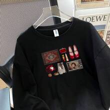 Camiseta de manga larga de algodón puro, estilo casual holgado y relajado, con estampado, para mujer, novedad de verano 2025. - Blanco - Ver 5