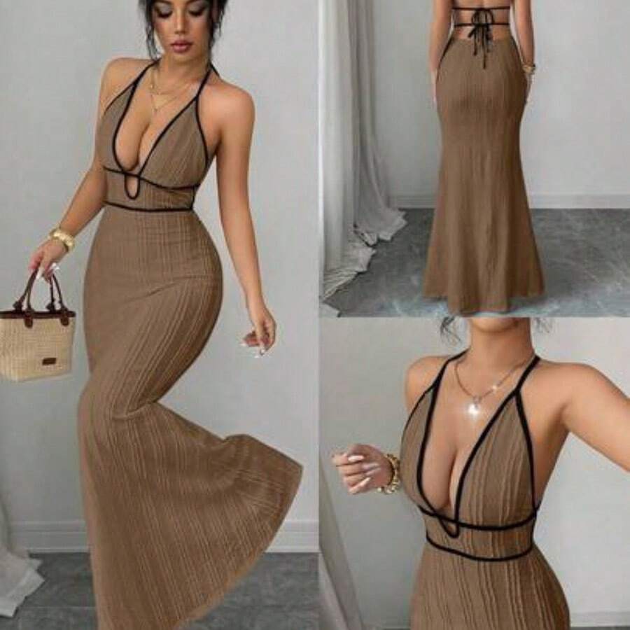 Women Midi Dresses - Khaki - View 1