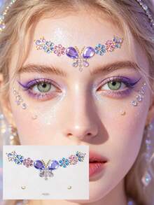 1 pieza Joya facial Pegatina - Pegatina de Rhinestone de mariposa soñadora, Gemas faciales autoadhesivas, Pegatina de maquillaje de escenario. Adecuado para salidas de primavera/verano, festivales de música, fiestas, artículo esencial de maquillaje dulce y picante - Multicolor - Ver 2