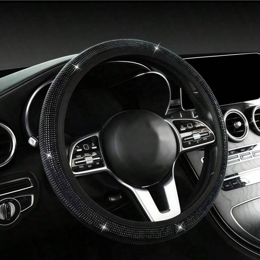 Luxury Rhinestone Steering Wheel Cover, Exquisite Full Diamond Fashionable Girly Style, Skin-Friendly And Wear-Resistant, Non-Slip, Full Coverage Protection, Easy Installation, Fits Most Car Models, Women's Car Accessory. - Diamond-encrusted Steering Wheel Cover - View 1
