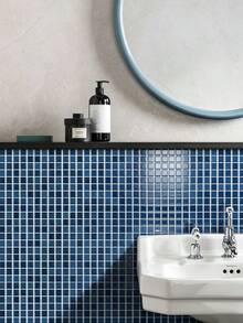 WoStick Giấy dán tường DIY vân nổi chống nước 10"X10", gạch ốp bếp tự dính, gạch vuông nhỏ trang trí, nhãn dán gạch mosaic ombre xanh Bắc Âu - ca rô màu chàm - Xem 10