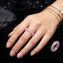 Pinannie 6mm Natural Stone Jade Pink Ring For Women, Solid Quartzite Gemstone Wedding Band Thumb Ring Fengshui Lucky Jewelry, Minimalist Healing Crystal Gift For Her, US Size 5-12 - Pink - View 2