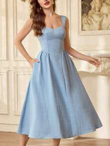 Elegante vestido vintage para mujer con bolsillos, vestido casual blanco para fiesta de té, vacaciones de verano, vestido formal, corsé, cumpleaños, invitada de boda. - Gris azul - Ver 5
