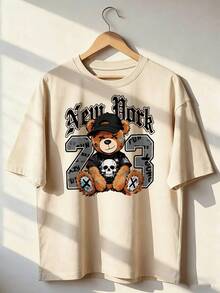 Grunge Style Short Sleeve T-Shirt With Number "73", Fashionable Short Sleeve T-Shirt For Spring And Summer 2026, Made In Mexico, 180 Grams. Cartoon Print, Couple Design, Suitable For Indoor Or Outdoor Wear. Crew Neck, Unisex, Ideal For Office And Leisure. One-Pack. - APR-P631577SLNDXZGY411 - 查看 1