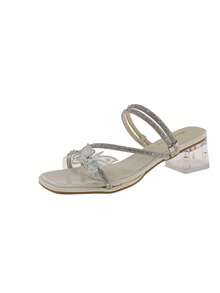 weiweiting Giày sandal cao gót quai ngang đính đá lấp lánh kiểu dáng mới mùa hè 2026, giày cao gót đế dày thời trang kiểu cổ tích cho tiệc cưới. - Màu be - Xem 5