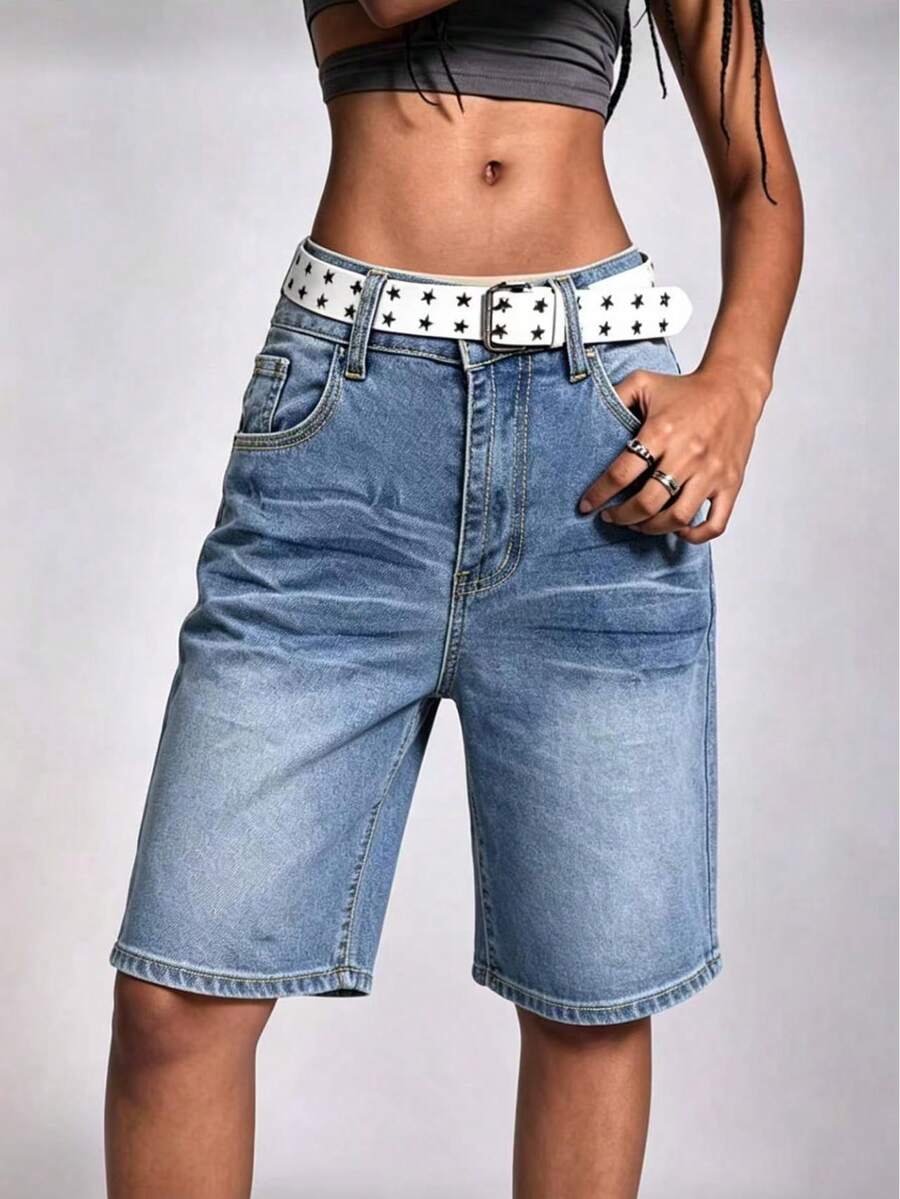 New Women's Mid-Length Denim Pants - Casual Daily Wear - Comfortable Elegant Style Summer - Medium Wash - View 1