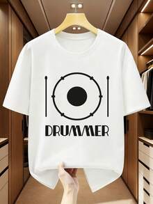 Camiseta de manga corta 100% para hombre de talla grande con diseño de baquero y baquetas, cómoda y casual para el verano. - Blanco - Ver 6