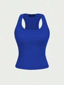 Camiseta sin mangas cuadrada Floreya para mujer, top casual de verano de ajuste ceñido sin mangas para capas, sencillo pero elegante, estilo deportivo, versátil para todas las estaciones en color blanco - Agua verde azul - Ver 3