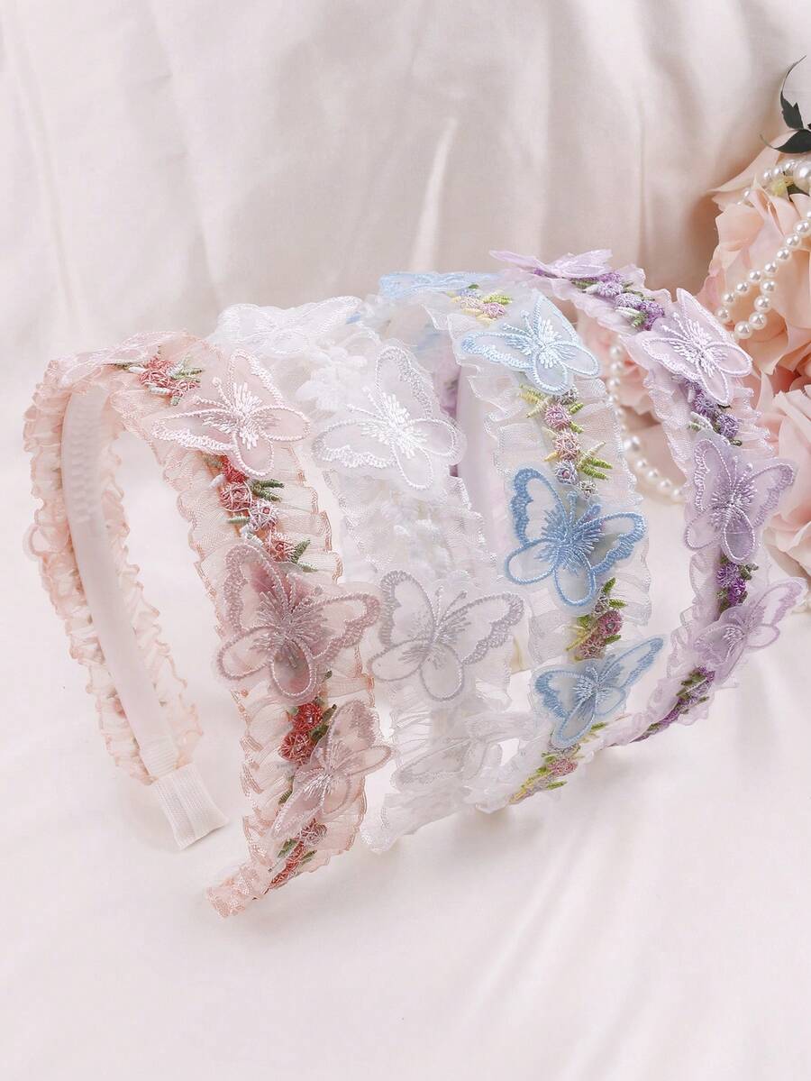 1件适合14-16岁女孩的蕾丝蝴蝶刺绣发带，甜美蕾丝3D蝴蝶发带 - A - 查看 1