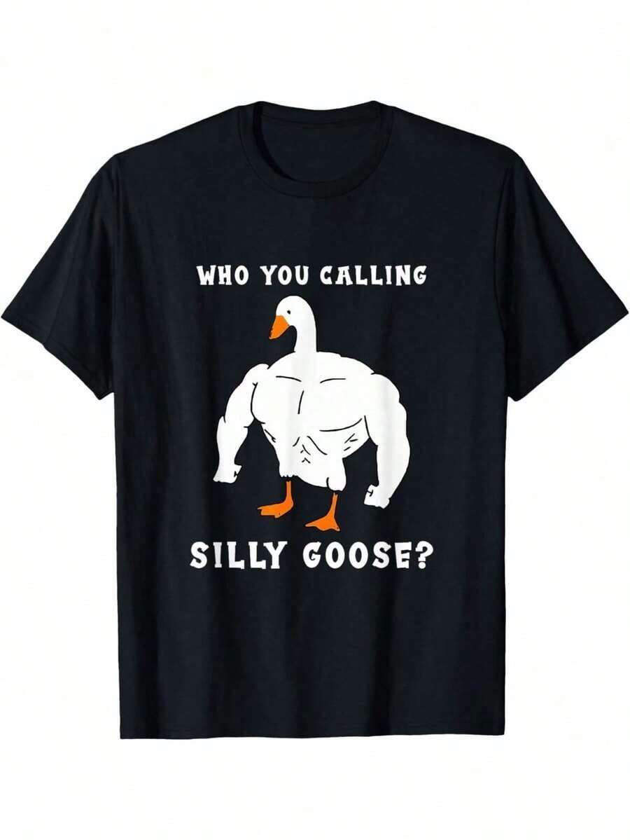 1 camiseta divertida con el meme "¿A quién llamas, tonto ganso?" para gimnasio, manga corta, unisex, 180g, 100% algodón, los diseños están impresos. Unisexo. - Negro - Ver 1