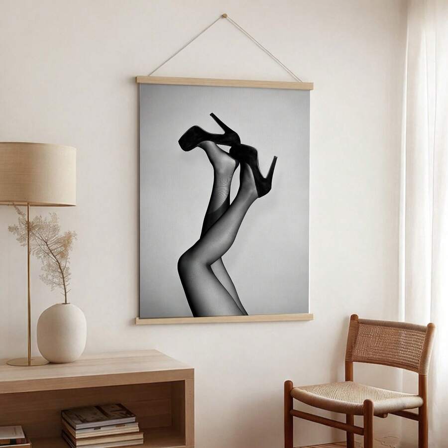 1幅高跟鞋女郎墙画,时尚奢华印花帆布画,少女风海报,黑白装饰画,适用于卧室、客厅或书房,宿舍装饰,送给她的礼物,不含画框 - 彩色 - 查看 1