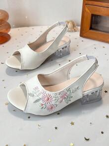 Peep-Toe High Heel Sandals, Open-Back With Ankle Strap - White - View 5