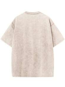 Women's Printed Washed Cotton T-Shirt - 230g Thick Cotton, Vintage Urban Style, Crew Neck, Short Sleeve, Machine Washable, Suitable For Casual Spring And Summer Wear, A Unique Loose Fit T-Shirt, A Popular Choice For Everyday Wear, Perfect Holiday Gift. Skin-Friendly - High Quality - 杏色 - 查看 2