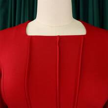 New Women's Plus Size Dress Autumn Winter Long Sleeve Ruffles Elegant OL Style - 紅色 - 查看 4