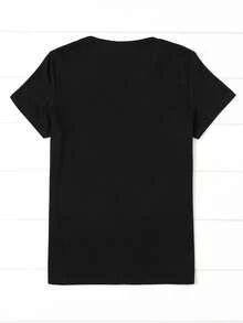 T-Shirt Of The Blessed Virgin Of Thaddeus For Women | Green And Gold Religious Pattern, Short Sleeves, Round Neck, Casual Top, Suitable For Daily And Festive Wear, Spanish Christian Clothing, Suitable For All Seasons, Machine Washable And Comfortable. - 黑色 - 查看 2