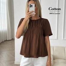Camisa de manga corta de unicolor casual y para ir al trabajo, verano - Marrón Mocha - Ver 2