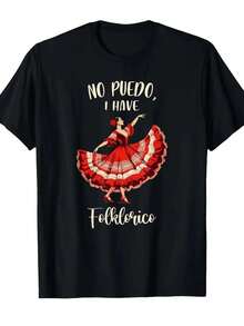 Camiseta gráfica de danza folclórica artística para mujer Camiseta de algodón cómoda con estampado cultural único, perfecta para amantes de la danza y ropa informal elegante. ¡Exprésate a través de la moda! - Negro - Ver 1