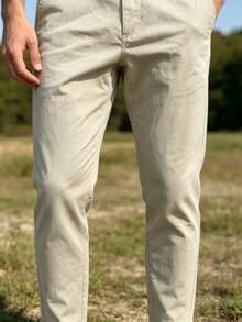 Modern And Stylish Minimalist Slim-Fit Casual Trousers In Solid Colors For Men. - Beige - View 2
