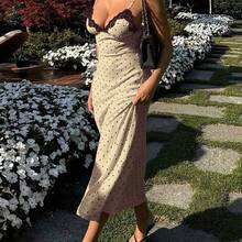 Yuwenier Elegant Romantic A-Line Satin Polka Dot Print Maxi Dress, Lace Patchwork Spaghetti Strap, Open Back, Suitable For Valentine's Day, Music Festival, Beach Holiday Black Summer - Negro - Ver 5
