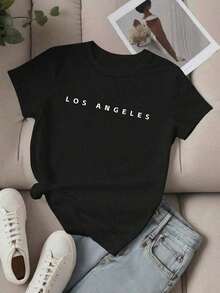 Una camiseta de mujer con estampado de letras y diseño de LOS ANGELES - Negro - Ver 7