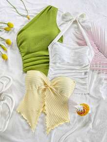 Atuendo casual de primavera/verano para vacaciones, boda en la playa, fiesta de graduación, elegante estilo boho tropical para el Día de San Patricio, Spring Break, Pascua, festivales de música.Top con lazo delantero, cuello halter, espalda descub - Multicolor 2 - Ver 3
