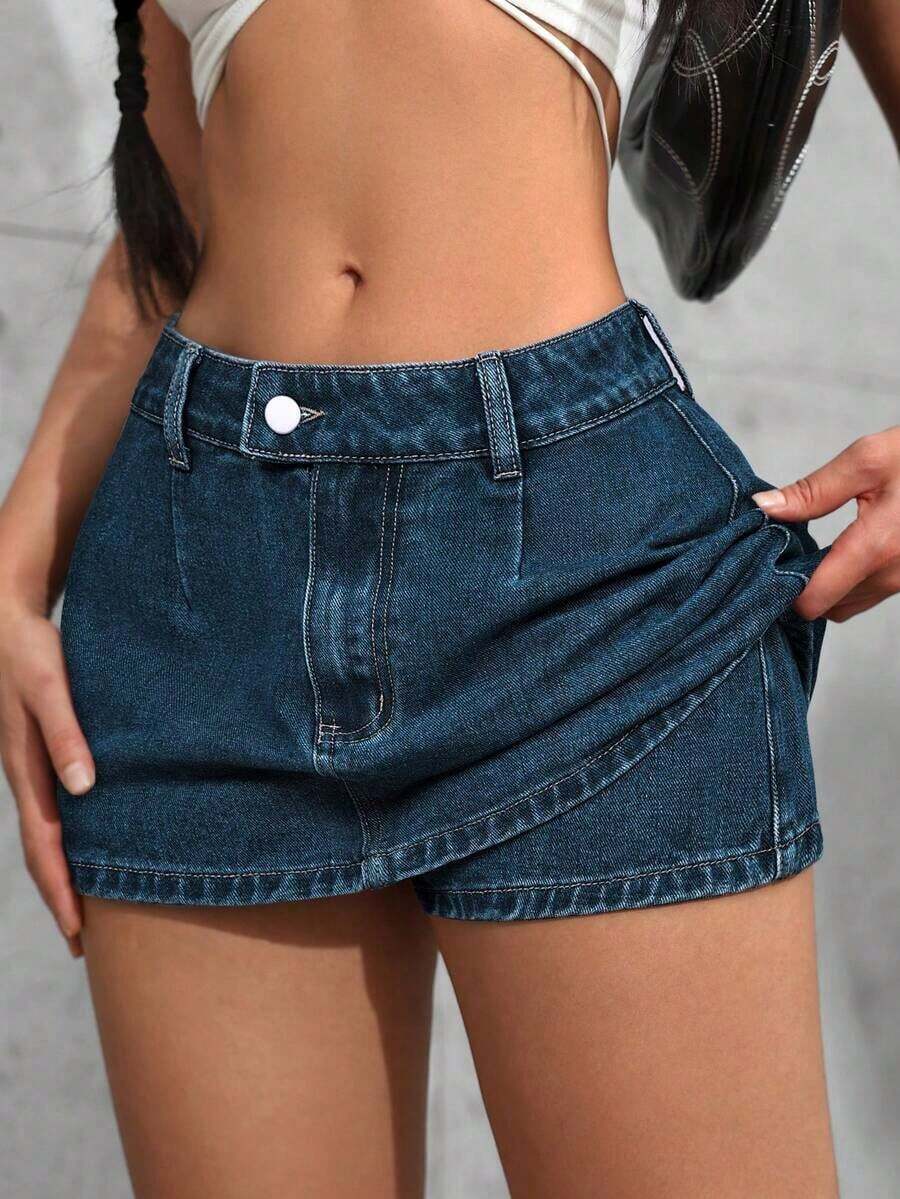 Tall Minifalda vaquera ultracorta, de moda para el verano - Azul lavado oscuro - Ver 1