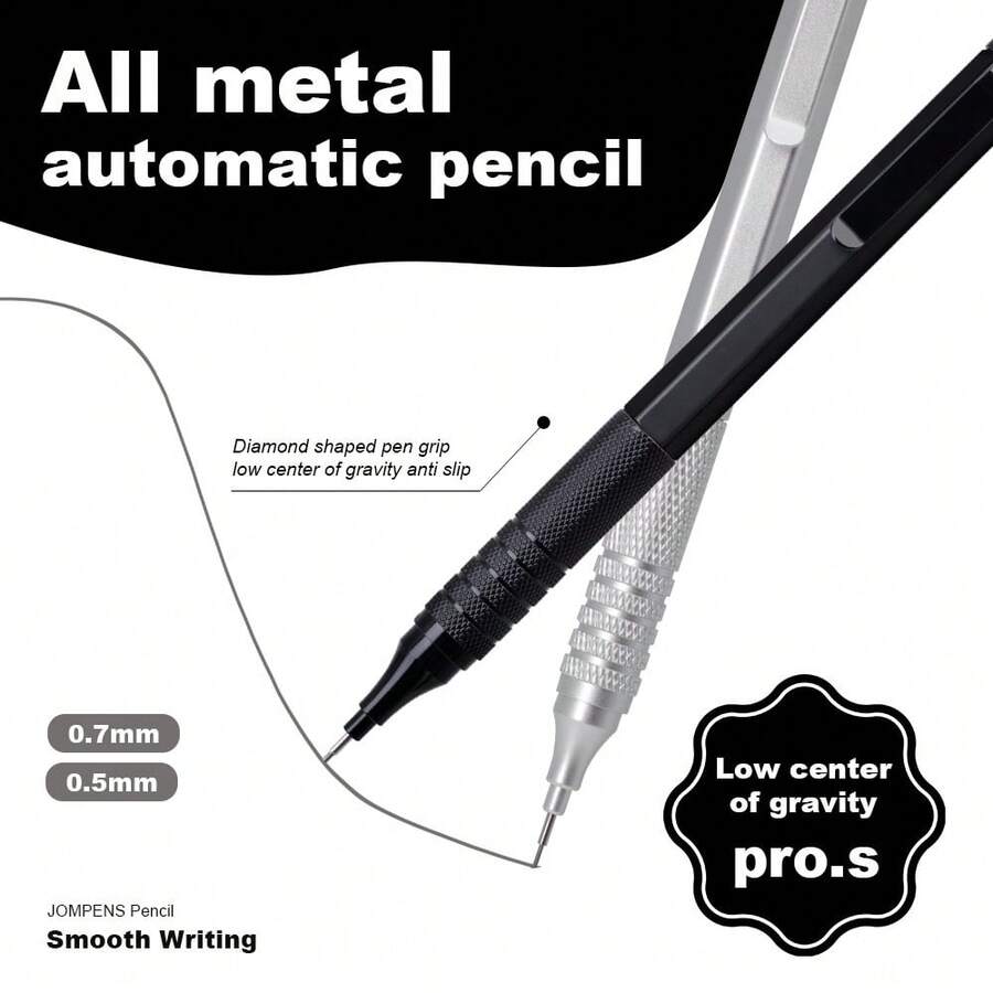 Bút chì cơ cao cấp, thân kim loại trọng tâm thấp, ngòi 0.3 0.5 0.7 0.9 2.0mm có thể thay ruột, đầu nhọn, thích hợp viết, vẽ, phác thảo, dùng trong trường học, văn phòng, cho nghệ sĩ.