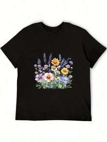 1 pieza de camiseta de manga corta para mujer, color blanco, lavanda, estampado floral y de margaritas, corte holgado, top casual con cuello redondo, tela nueva y pesada, blusa de temporada para jeans y vestidos (lavable a máquina), camisetas de manga corta para mujer, blusas y tops para mujer, blusas casuales para mujer, camisetas de verano de manga corta para mujer, blusa para mujer, camisetas para mujer, blusa floral para mujer, ropa de flores para mujer, tops de mujer con rosas, camisetas florales para mujer, tops de mujer y camisetas gráficas, camisetas gráficas para mujer, tops de verano, camiseta casual, conjuntos de vacaciones para mujer, diseño juvenil y moderno, camiseta gráfica, camisetas gráficas para mujer, tops de verano, camiseta casual, conjuntos de vacaciones para mujer, diseño juvenil y moderno, 180 g, 100% algodón. - Blanco - Ver 8
