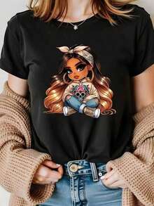 Camiseta unisex de algodón purográficodeanimemangaparamujeres-Impresióndepersonajechibihermosoajusteinteligentecuelloredondo,mangacorta,tallagrandeypequeña,conjunto de ropacasualropadeculturapopjaponesacómodaparatodos elloslasestacionesconvibranteilustracióndedibujoanimado,blusasparamujer,blusas,playerasdemujer,blusaselegantesdama,topsdemujer,blusa,SoftAlgodón,InformalDiarioRopa, LindaDiseño,CómodoDesgaste - Negro - Ver 7