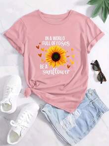 G7037 Nueva Llegada 2023 Camiseta Pequeña con Estampado de Girasol - Negro - Ver 7