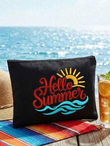 大容量黑白条纹沙滩手提包，可折叠帆布单肩包，绣有“Hello Summer”字样，防水防沙旅行包，适合夏季必备物品，完美适用于沙滩旅行、游泳、购物和日常使用，适合女性、旅行者和沙滩爱好者，是春假、复活节、母亲节、度假和送礼的理想之选，采用耐用编织材料，可用作沙滩包、购物袋和旅行伴侣。 - 彩色 - 查看 12