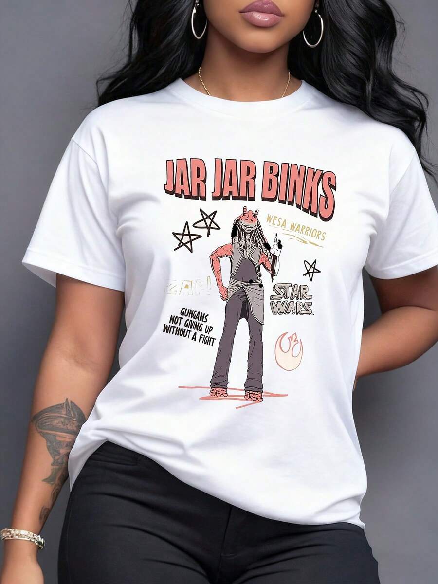 Galactic Figure With A Rebellious Alien Character Representing Strength And Futuristic Humor With Details Of Stars And Space Symbols. Casual, Comfortable, And Modern Women's T-Shirt - 白色 - 查看 1