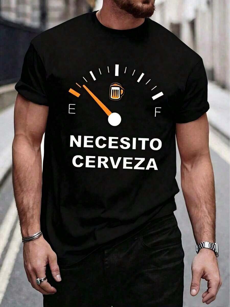 Impala Camiseta de manga corta con cuello redondo y estampado de panel de instrumentos para hombre, Oversize Manfinity Homme, para verano. - Negro - Ver 1