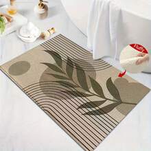 1 pieza Alfombra de baño rectangular de microfibra con diseño de hojas a rayas, estilo creativo y fácil, antideslizante y súper suave, para baño, absorción de agua, lavable a máquina, de bajo espesor, con respaldo de TPR, tejido de punto, para baño, dormitorio, cocina, entrada, uso interior y exterior, accesorios y decoración de baño, regalo perfecto para un nuevo hogar. - A - Ver 2