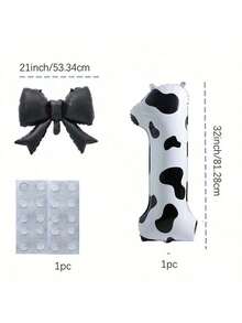 40-Inch Cow Number & 21-Inch Black Bow Foil Balloons, Suitable For Wedding, Birthday, Anniversary, Graduation, Mother's Day, Farm Theme Party Decoration - Multicolor - View 12