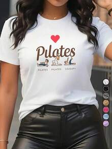 Camiseta de Pilates de Cuello Redondo y Alta Elasticidad para Mujer - Camiseta de Entrenamiento Completo para Yoga, Gimnasio y Fitness - Ropa Casual Cómoda para Todas las Estaciones - Fácil Cuidado y Lavable a Máquina - Blanco - Ver 6