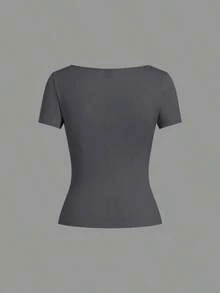 Set de 3 camisetas de punto para mujer, multicolor, camisetas básicas de primavera/verano para mujer, tops ajustados básicos, paquete de tops básicos, tops básicos para mujer, tops de ajuste ceñido, tops básicos, tops de mujer de cuello cuadrado, tops de verano para mujer, tops de manga corta para mujer, tops de verano para mujer, camisetas de mujer - Multicolor 4 - Ver 3
