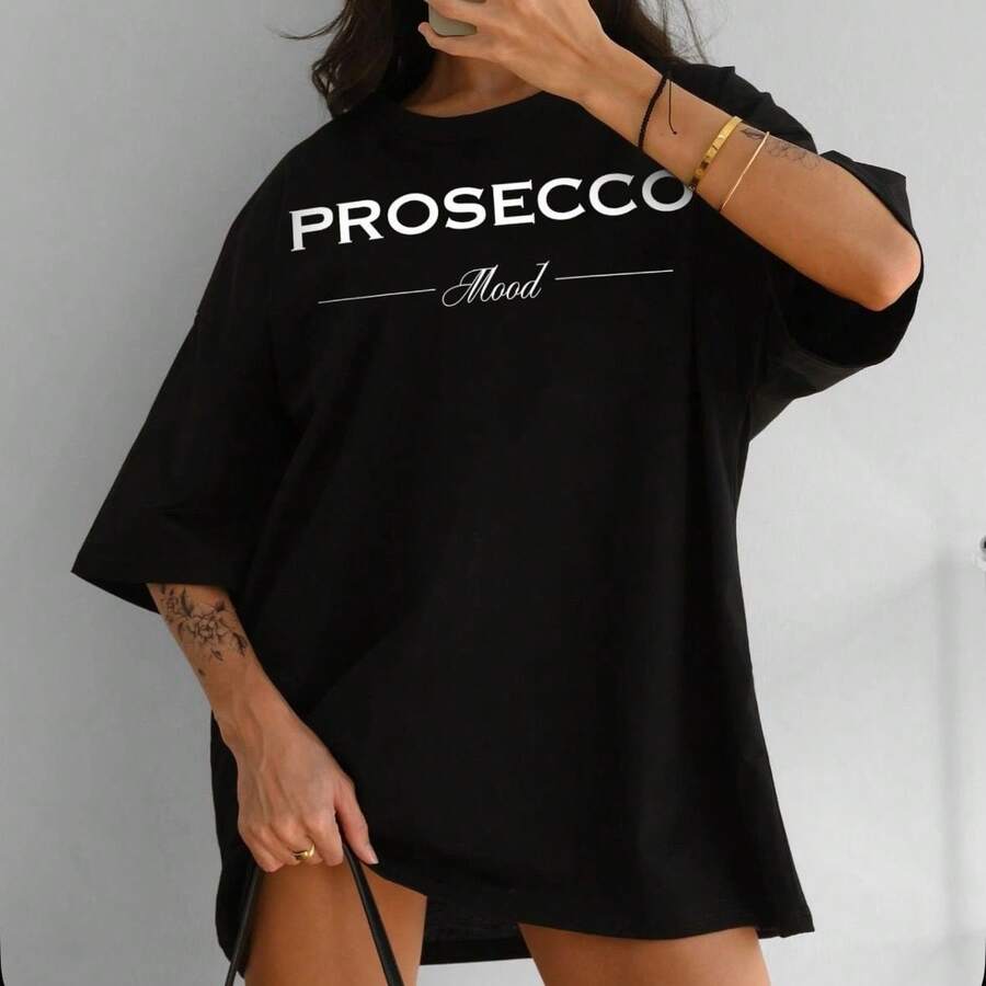 Ropa de verano de longitud media con estampados de letras americanas, elegante y a la moda, hecha de algodón puro, estilo urbano, única, holgada, versátil y casual. - Blanco - Ver 1