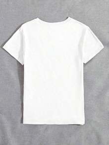 Women's Casual Round Neck Short Sleeve T-Shirt With Faux Pearl Trim, Bear Print And Graphic Slogan Design, HWEN JQMA Blouses For Women - 白色 - 查看 2