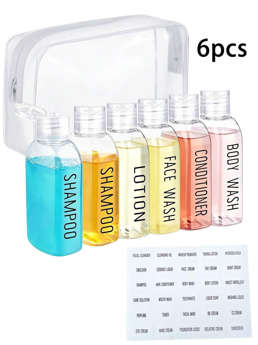 6er Set Reisegröße Beauty Produkt Spender Flaschen, tragbare Kunststoff Lotion Flaschen, auslaufsichere Quetschflaschen, Klappverschluss Design, geeignet für Beauty Produkte, Shampoo und Lotion, Badezimmer Lotion Nachfüllflaschen, Kosmetik Verpackungsflaschen - Verschiedenfarbig - Übersicht 1