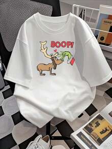 ¡BOOP!Camiseta de Algodón con Estampado de Astas de Reno para Mujer, Estilo Festivo y Divertido, Suave y Transpirable, Perfecta para Uso Casual, Fiesta de Navidad, Regalo Ideal para Ella |   Diseño exquisito |   Suelto y cómodo |   Fácil de combinar | - Blanco - Ver 2