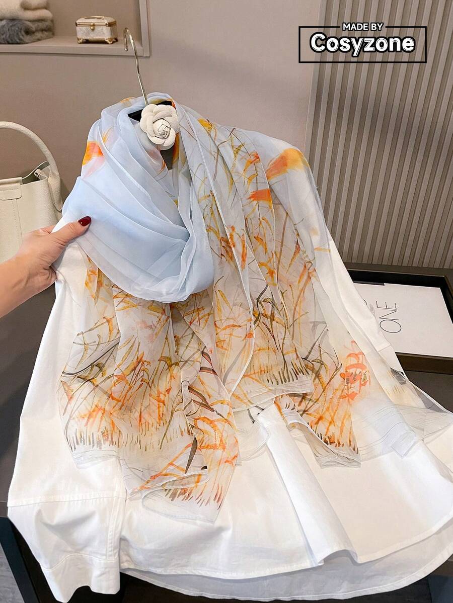 1件女款雪紡圍巾，適合戶外活動、休閒與裝飾。頭巾、髮帶是您造型的理想選擇 - 淺藍色 - 查看 1