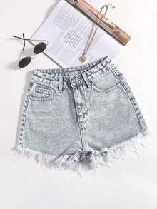 Pantalones cortos vaqueros casuales, estilo minimalista para uso diario - Gris Claro - Ver 6