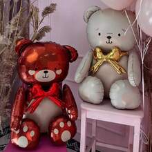 4D Assembled Button Bear Balloon Toy, Cartoon Foil Balloon Set For Children, Suitable For Birthday, Wedding, School Party Decoration - Multicolor - View 5