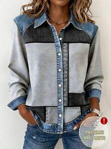 Nuevo estilo de moda, camisa de mujer de mezclilla con degradado estilo retro americano, adecuada para uso casual diario en la calle y la escuela, con un estilo llamativo de primavera y otoño con personalidad - Multicolor - Ver 4
