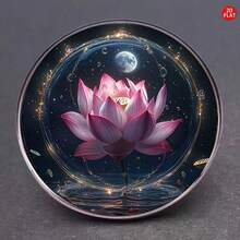 2D Flat Design Lotus Flower & Moon Brooch, Creative Lapel Pin Unique Fashion Accessory For Backpack, Clothing, Collar And Hat, Multifunctional Stylish Decor To Add Ceremonial Feeling To Every Moment, Suitable For Christmas, New Year, Birthday And Special Occasions, 2D Flat Design - A - View 2